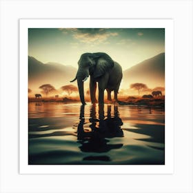 Elephant In The Water 7 Art Print