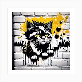 3D, Graffiti Cat Art Print