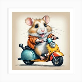 Hamster On A Scooter 5 Art Print