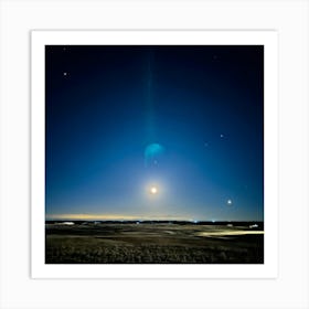 Moon Captured In The Foreground Of A Night Sky Stars And Orbiting Satellites Enhancing The Celestia Art Print