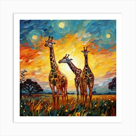 Giraffes At Sunset 20 Art Print