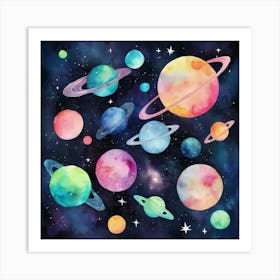 Hello Universe Space Neon Watercolor 12 Art Print 1 Art Print