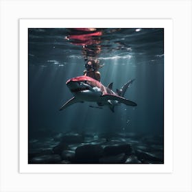Scuba Diver With Shark Art Print