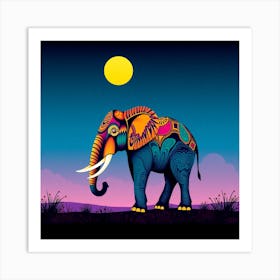 Elephant At Night Art Print