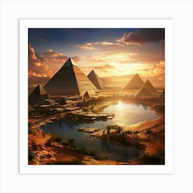 Egyptian pyramids during sunrise and sunset - ancient Egyptians & pharaohs Art Print