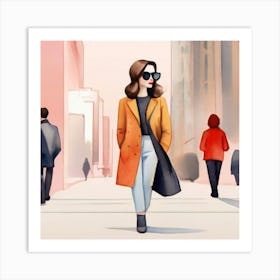 Illustration Of A Woman Walking Down The Street Art Print