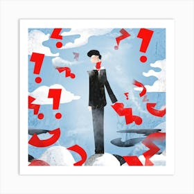 Abstract Illustration Of A Human Figure Pondering In A Sea Of White With Vivid Red Caution Signs Ch (2) Art Print