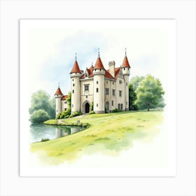 Watercolor Of The Arundel Castle In West Sussex, Showcasing Its Medieval Design And Picturesque Location Art Print