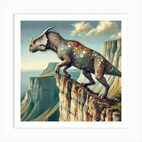 Dinosaur On Cliff Art Print