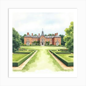 Watercolor View Of The Halton House In Buckinghamshire, Featuring Its Grand Design And Beautiful Grounds Art Print