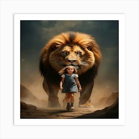 Lion And Little Girl Art Print