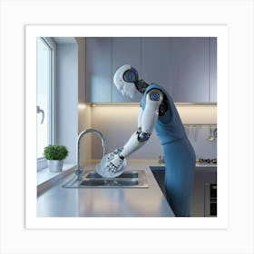 A 3d Render Of A Smart Robot Washing Dis Dewniqlnsmsx99yu4ranca Ml98uj7or86dpg5mzyy6yw Art Print