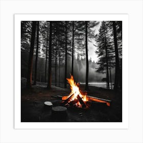 Campfire In The Woods 4 Art Print