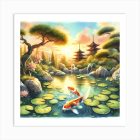 Koi Fish In Pond 2 Art Print