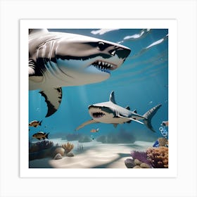 Sharks In The Ocean 2 Art Print