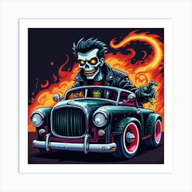 Skeleton In A Car Art Print