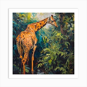 Giraffe In The Leaves Oil Painting Inspired 2 Art Print