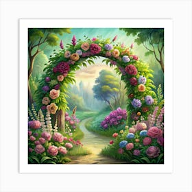 A Flower Archway In A Garden With A Path Leading Into The Distance 1 Art Print