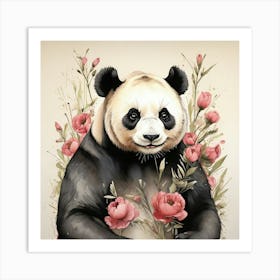 Panda Bear With Flowers 1 Art Print