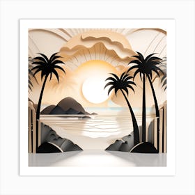 3d Paper Art Island sunset textured monochromatic Art Print