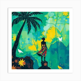 Woman In The Palm Tree Art Print