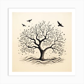 Minimal Birds and Trees Illustration Art Print