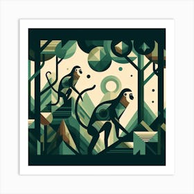 Monkeys In The Forest Art Print