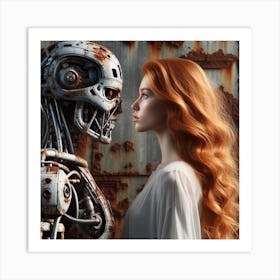 Girl And A Robot Art Print