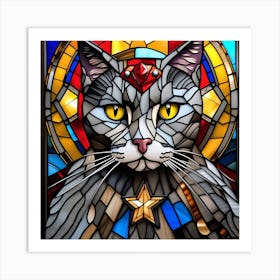 Cat, Pop Art 3D stained glass cat superhero limited edition 37/60 Art Print