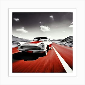 Road Street Fast Transport Speed Auto Wheel Drive Red White Vehicle Car Transportation (2) Art Print