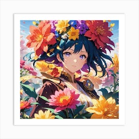 Anime Girl In Flowers Art Print