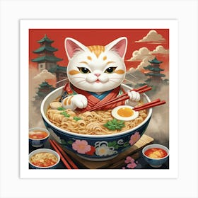 Default Lucky Cat Ramen Square Art 2 Art Print