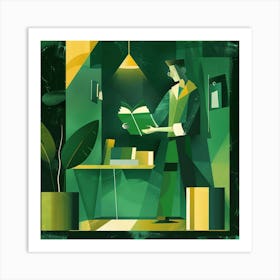 Illustration Of A Man Reading A Book Art Print