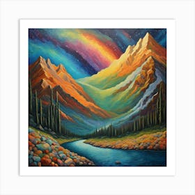 Sunrise wall art Summit: Ethereal Mountain Majesty Meets Starry Dreamscape Art Print