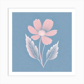 A White And Pink Flower In Minimalist Style Square Composition 377 Art Print