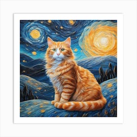 Starry Night Cat 9 Art Print