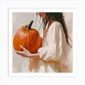 Girl With Pumpkin Art Print