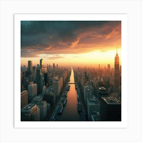 New York City At Sunset Art Print