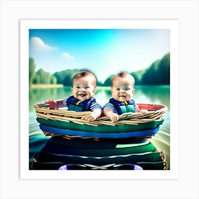 Basket twin babies Art Print