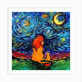 Lion Art Starry Night Van Gogh Art Print