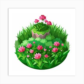 Pink Flower Arrangement In A Garden Art Print