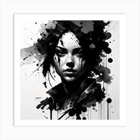 Girl In Black And White Art Print