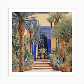 Jardin Majorelle, Morocco Vintage Botanical Canvas  Art Print