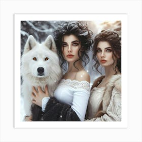 Two Women And A Wolf Art Print