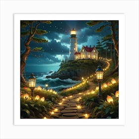 Lighthouse At Night 2 Art Print