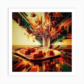 Breakfast of Chocolate bar and a glass of wine in a Serene Morning atmosphere Art Print