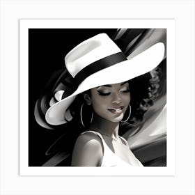 Beautiful Woman In A White Hat Art Print