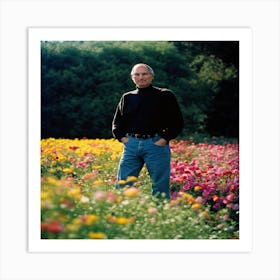 Steve Jobs In Flowers Art Print