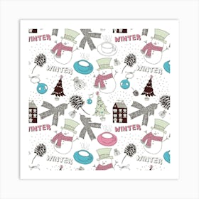 Christmas Themed Collage Winter House New Year Art Print