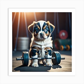 Circus Puppy (Series) Strongman Art Print